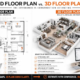 A split-screen layout contrasting the confused estimator with a flat blueprint (question marks over finishes, furniture scale, built-ins) against a confident estimator reviewing a fully furnished, realistic 3D render, with the five key benefit callouts.